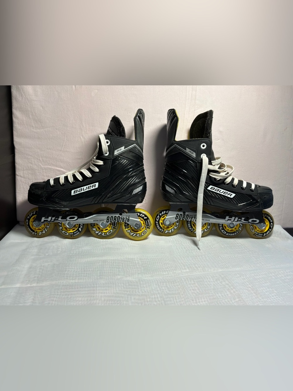 Bauer Black Roller Hockey Inline Skates with Yellow Wheels